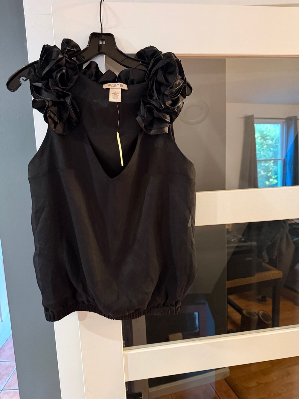 Arden B Black V-Neck Camisole with Rosette Shoulder Detail